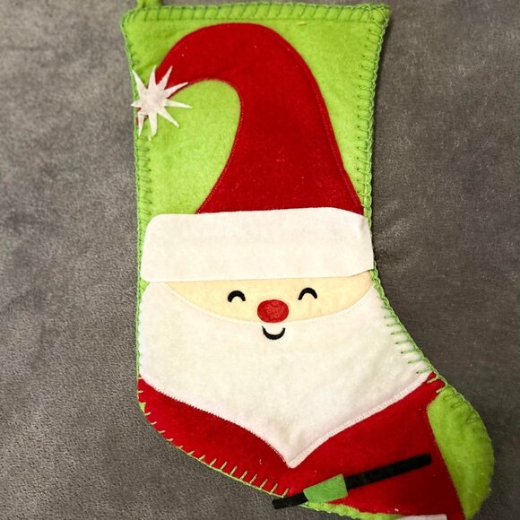 2 Felt Christmas Stockings, One Green of Santa & One Blue of a Snowman - Picture 3 of 6